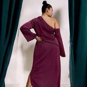 ASOS Curve Red Asymmetrical Long Sleeve Dress